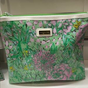 Lilly Pulitzer Green and Pink Cosmetic Bag with Floral Design